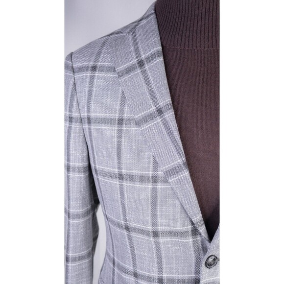 ZARA Sport Coat Jacket Blazer Gray Check 2-Button Sz 42 Single-Vented Poly Blend - Picture 5 of 14